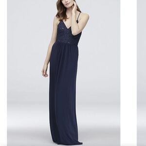 DB‎ Studio Women's Sequin Glitter Lace Wedding Maxi Dress Navy Blue Size 6 NWT